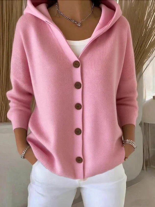 Women's Relaxed-Fit Hooded Cardigan Button-Front Knit Layering Casual