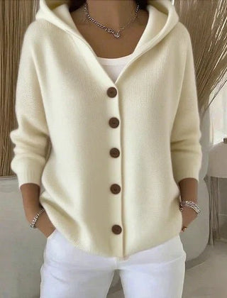 Women's Relaxed-Fit Hooded Cardigan Button-Front Knit Layering Casual