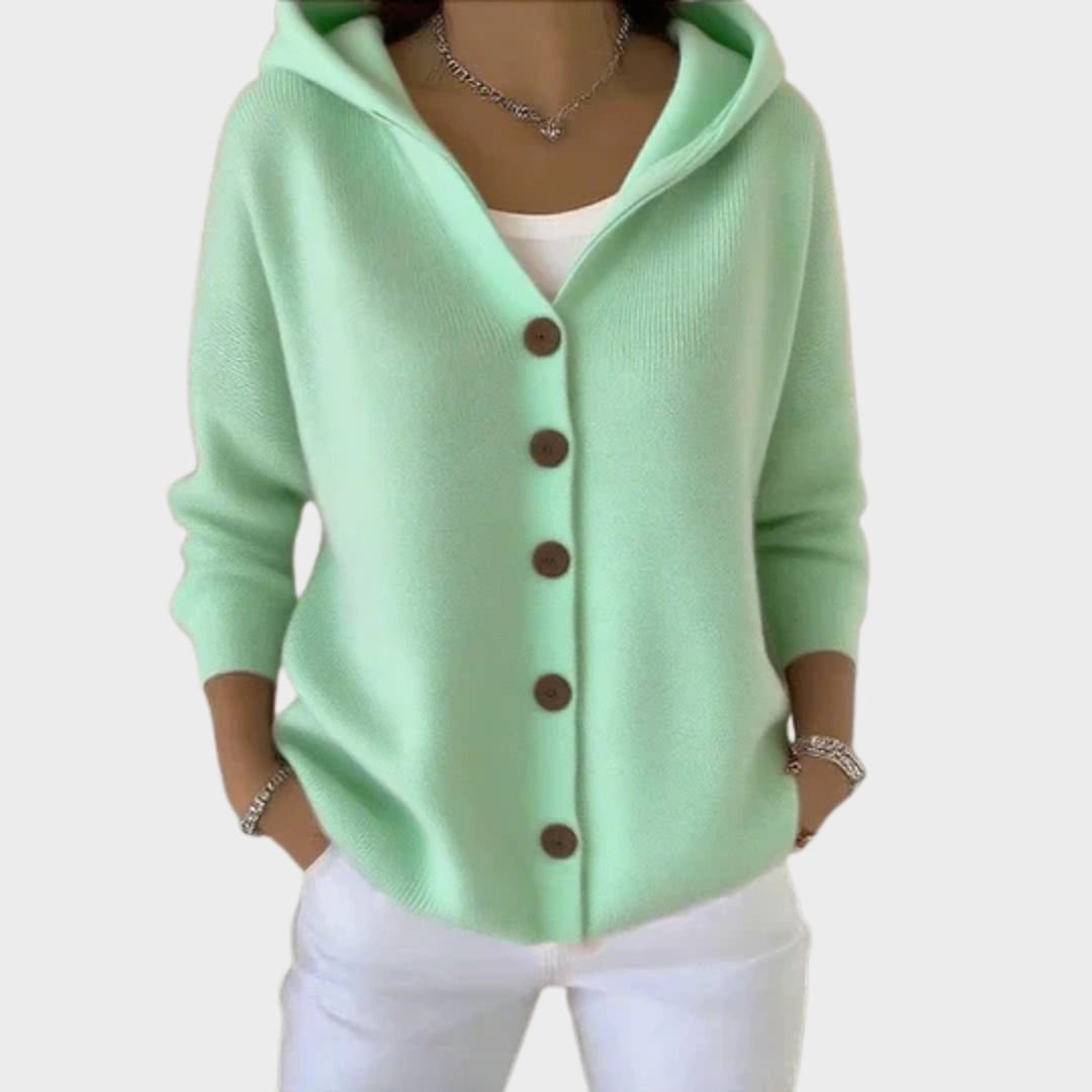 Women's Relaxed-Fit Hooded Cardigan Button-Front Knit Layering Casual