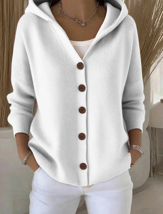 Women's Relaxed-Fit Hooded Cardigan Button-Front Knit Layering Casual