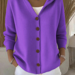 Women's Relaxed-Fit Hooded Cardigan Button-Front Knit Layering Casual