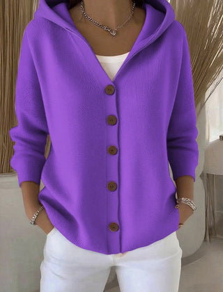 Women's Relaxed-Fit Hooded Cardigan Button-Front Knit Layering Casual