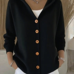 Women's Relaxed-Fit Hooded Cardigan Button-Front Knit Layering Casual