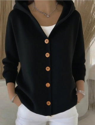 Women's Relaxed-Fit Hooded Cardigan Button-Front Knit Layering Casual