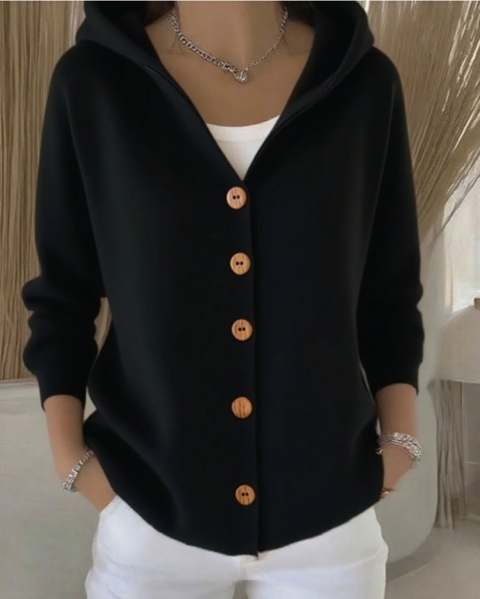 Women's Relaxed-Fit Hooded Cardigan Button-Front Knit Layering Casual