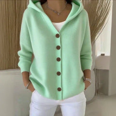 Women's Relaxed-Fit Hooded Cardigan Button-Front Knit Layering Casual