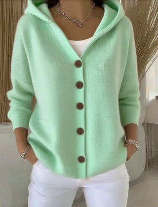 Women's Relaxed-Fit Hooded Cardigan Button-Front Knit Layering Casual