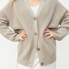 Women's Relaxed-Fit V-Neck Cardigan Button-Front Casual Layering