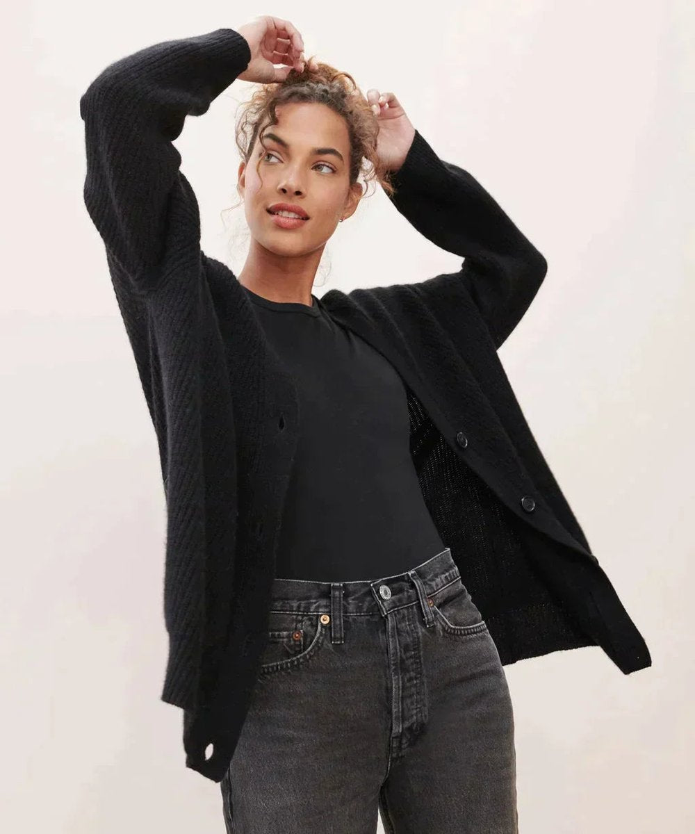 Women's Relaxed-Fit V-Neck Cardigan Button-Front Casual Layering