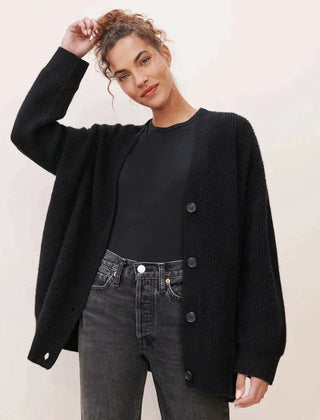 Women's Relaxed-Fit V-Neck Cardigan Button-Front Casual Layering