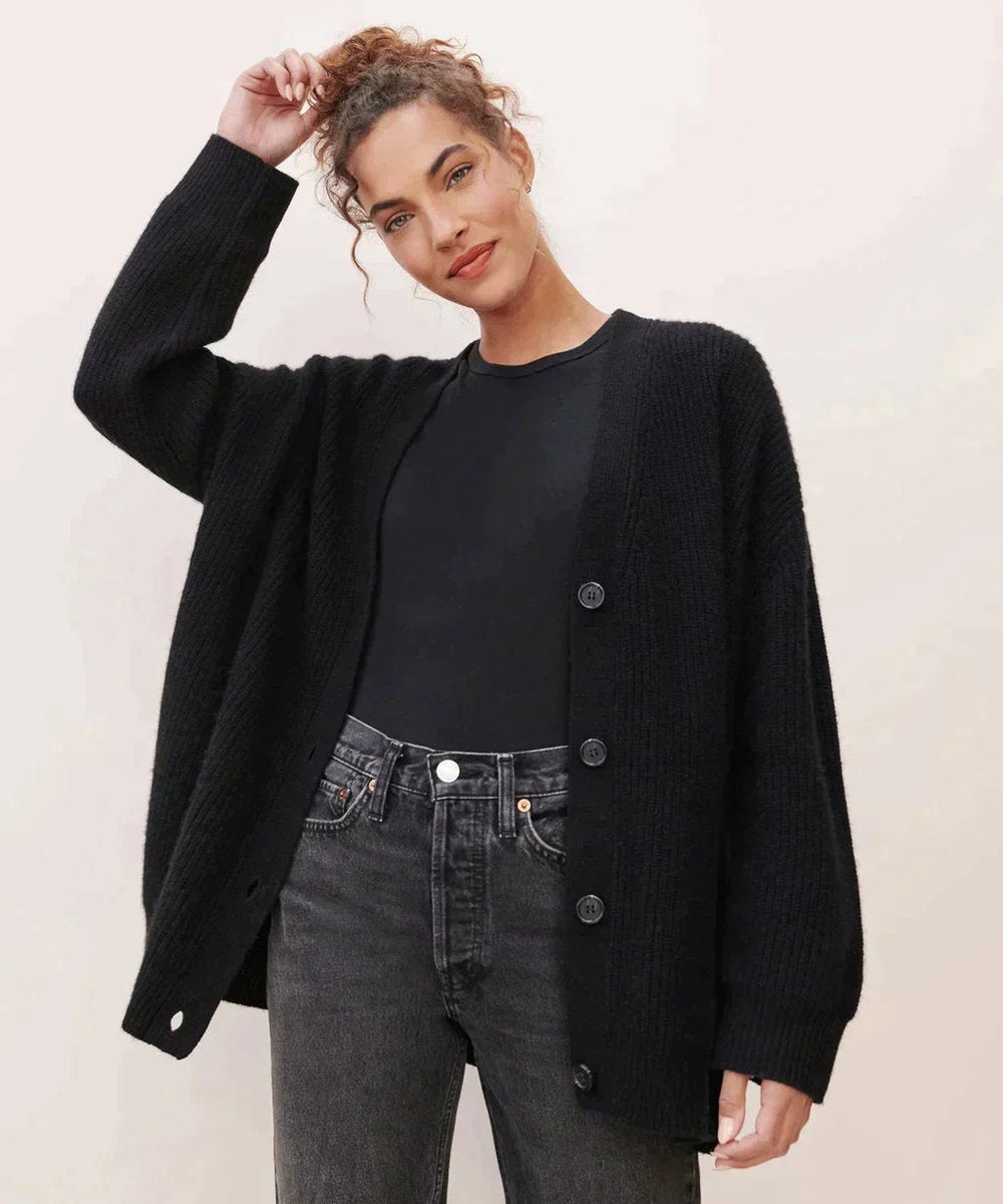 Women's Relaxed-Fit V-Neck Cardigan Button-Front Casual Layering