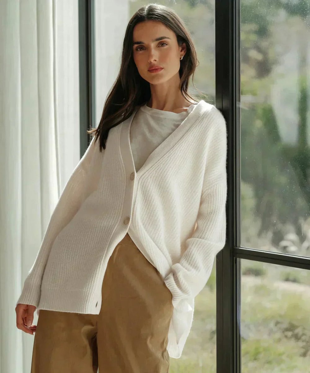 Women's Relaxed-Fit V-Neck Cardigan Button-Front Casual Layering