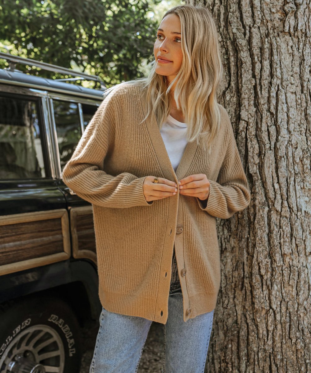 Women's Relaxed-Fit V-Neck Cardigan Button-Front Casual Layering