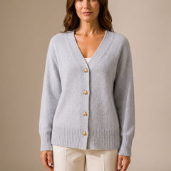 Women's Relaxed-Fit V-Neck Cardigan Gold Heart Button Knitwear Casual Stylish