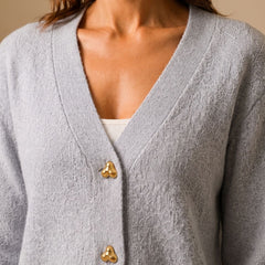 Women's Relaxed-Fit V-Neck Cardigan Gold Heart Button Knitwear Casual Stylish