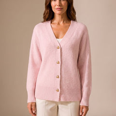 Women's Relaxed-Fit V-Neck Cardigan Gold Heart Button Knitwear Casual Stylish