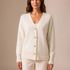 Women's Relaxed-Fit V-Neck Cardigan Gold Heart Button Knitwear Casual Stylish