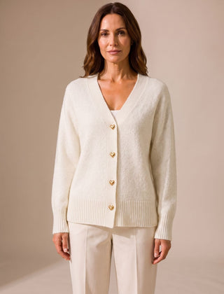 Women's Relaxed-Fit V-Neck Cardigan Gold Heart Button Knitwear Casual Stylish
