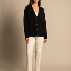 Women's Relaxed-Fit V-Neck Cardigan Gold Heart Button Knitwear Casual Stylish