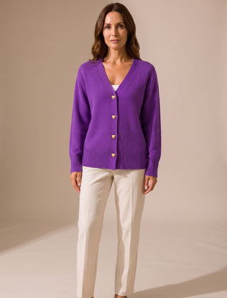 Women's Relaxed-Fit V-Neck Cardigan Gold Heart Button Knitwear Casual Stylish