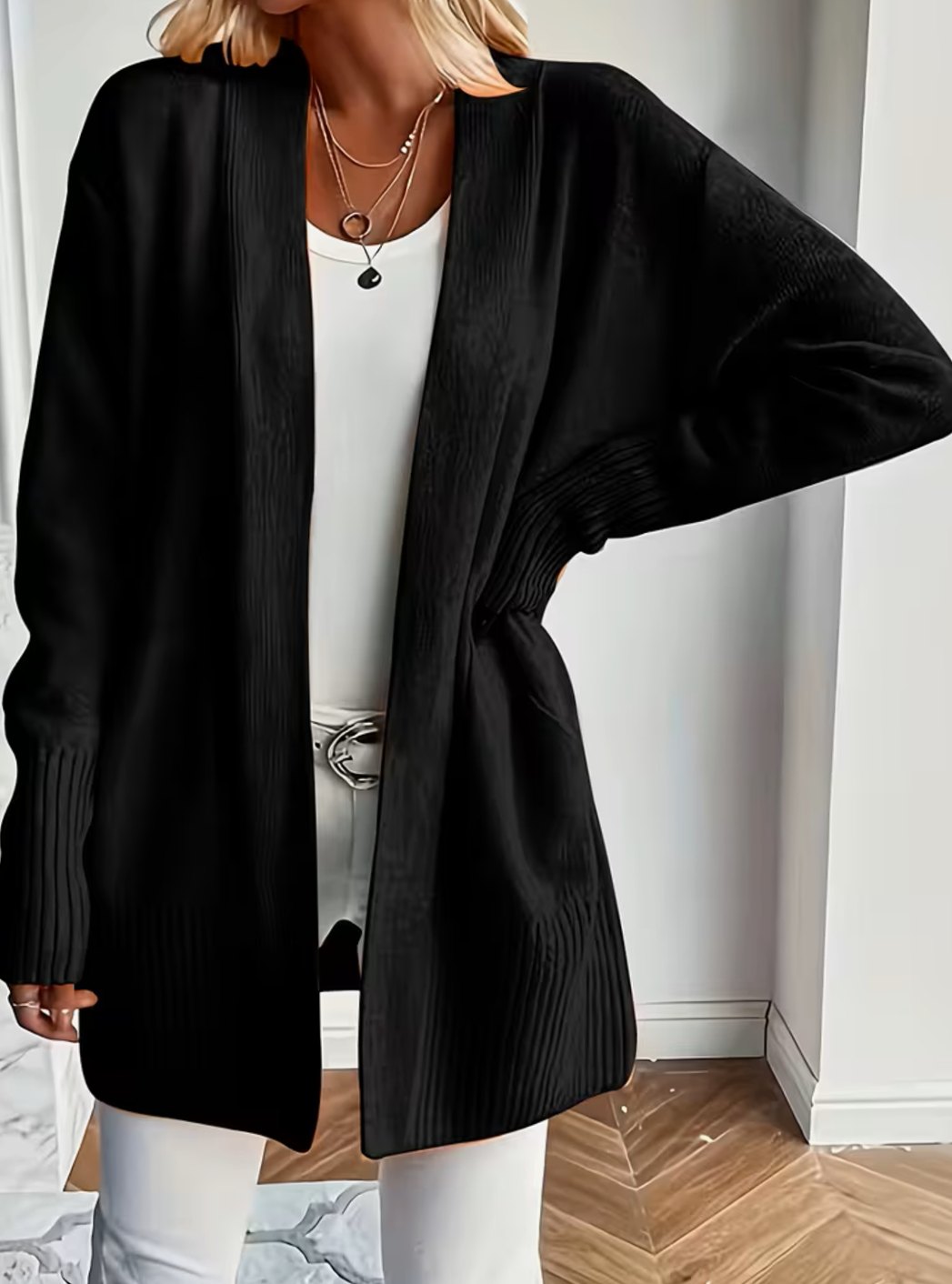 Women's Relaxed Open-Front Cardigan Sweater Long Sleeve Casual Layering