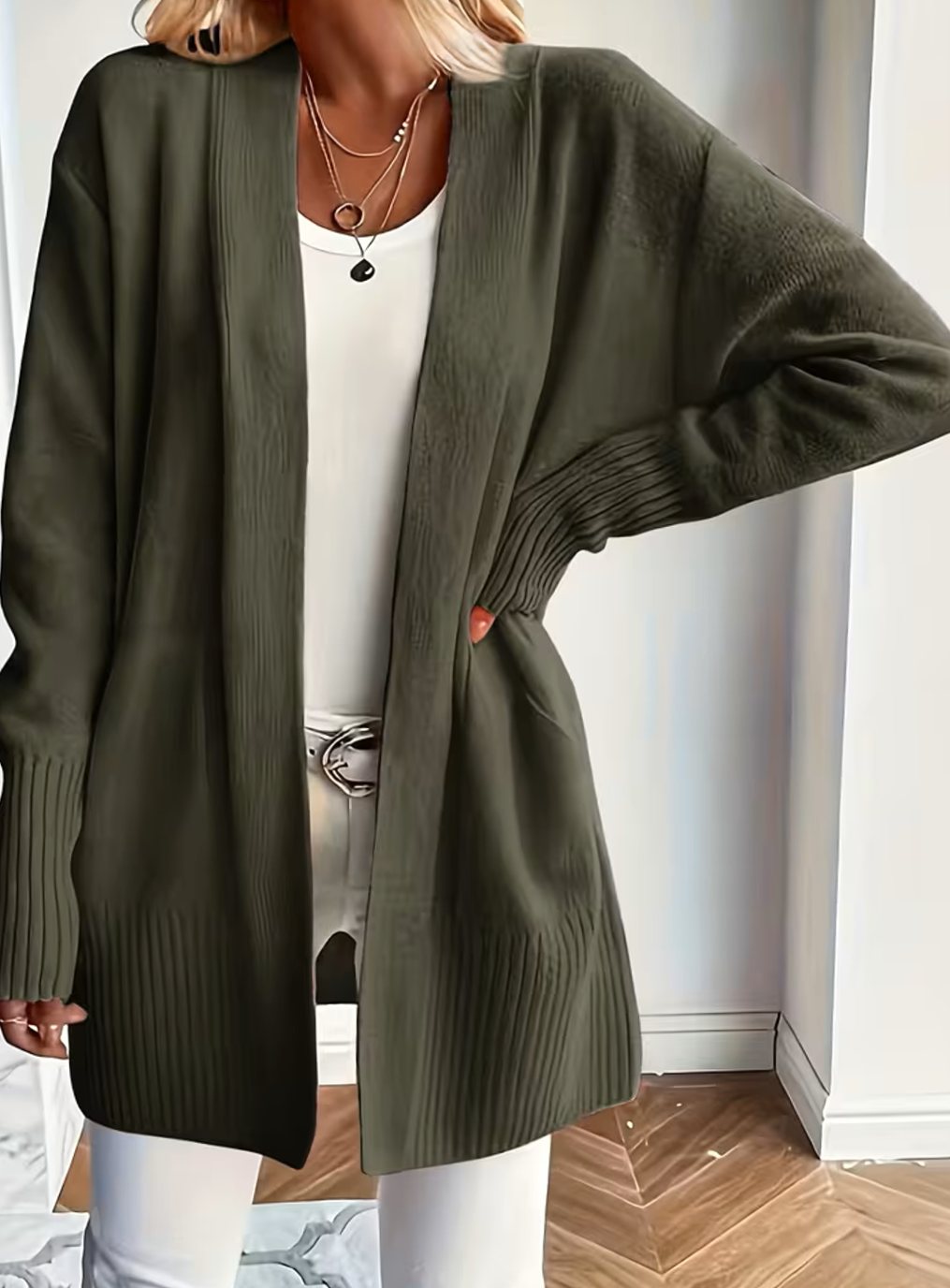 Women's Relaxed Open-Front Cardigan Sweater Long Sleeve Casual Layering