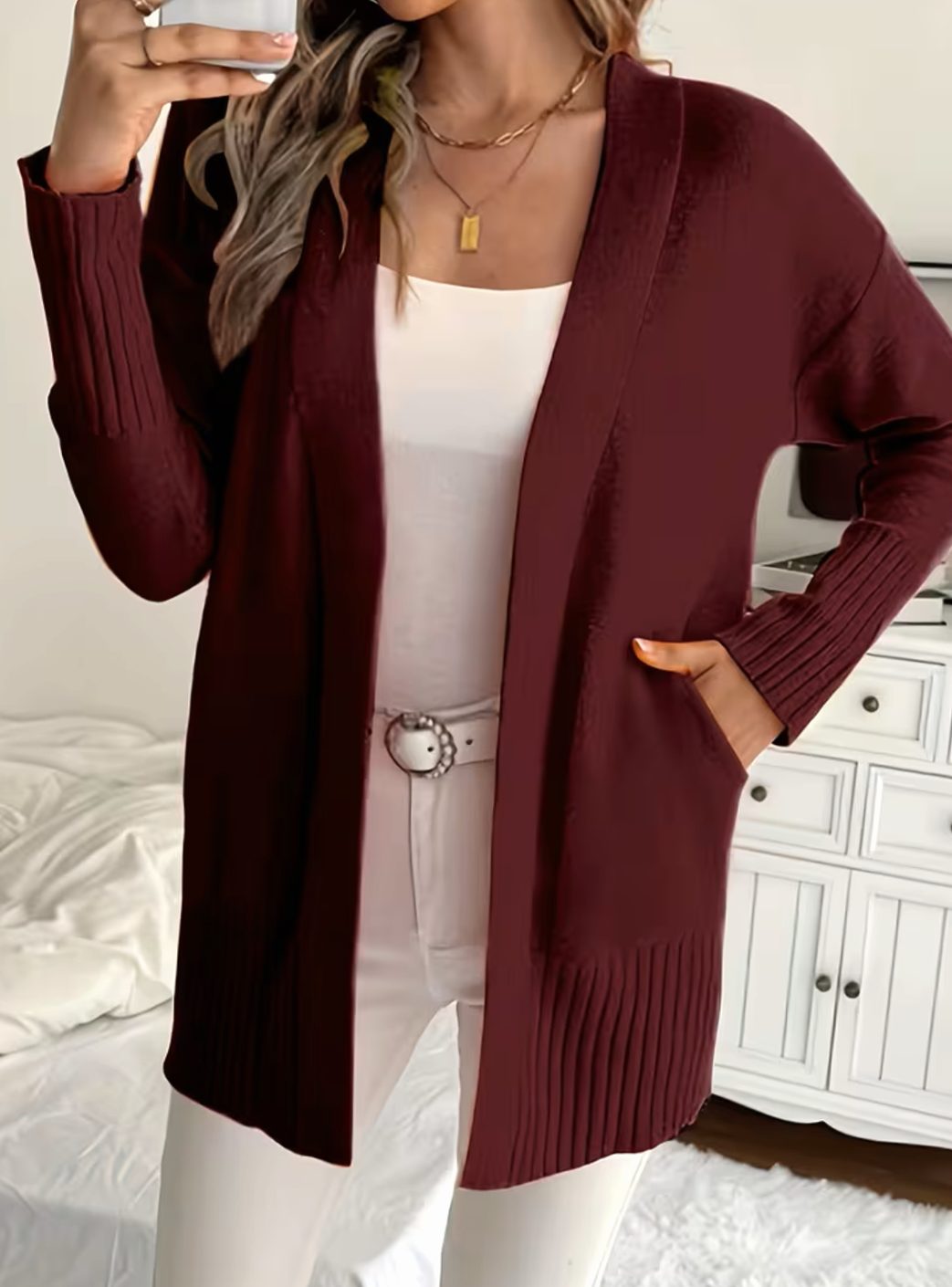 Women's Relaxed Open-Front Cardigan Sweater Long Sleeve Casual Layering