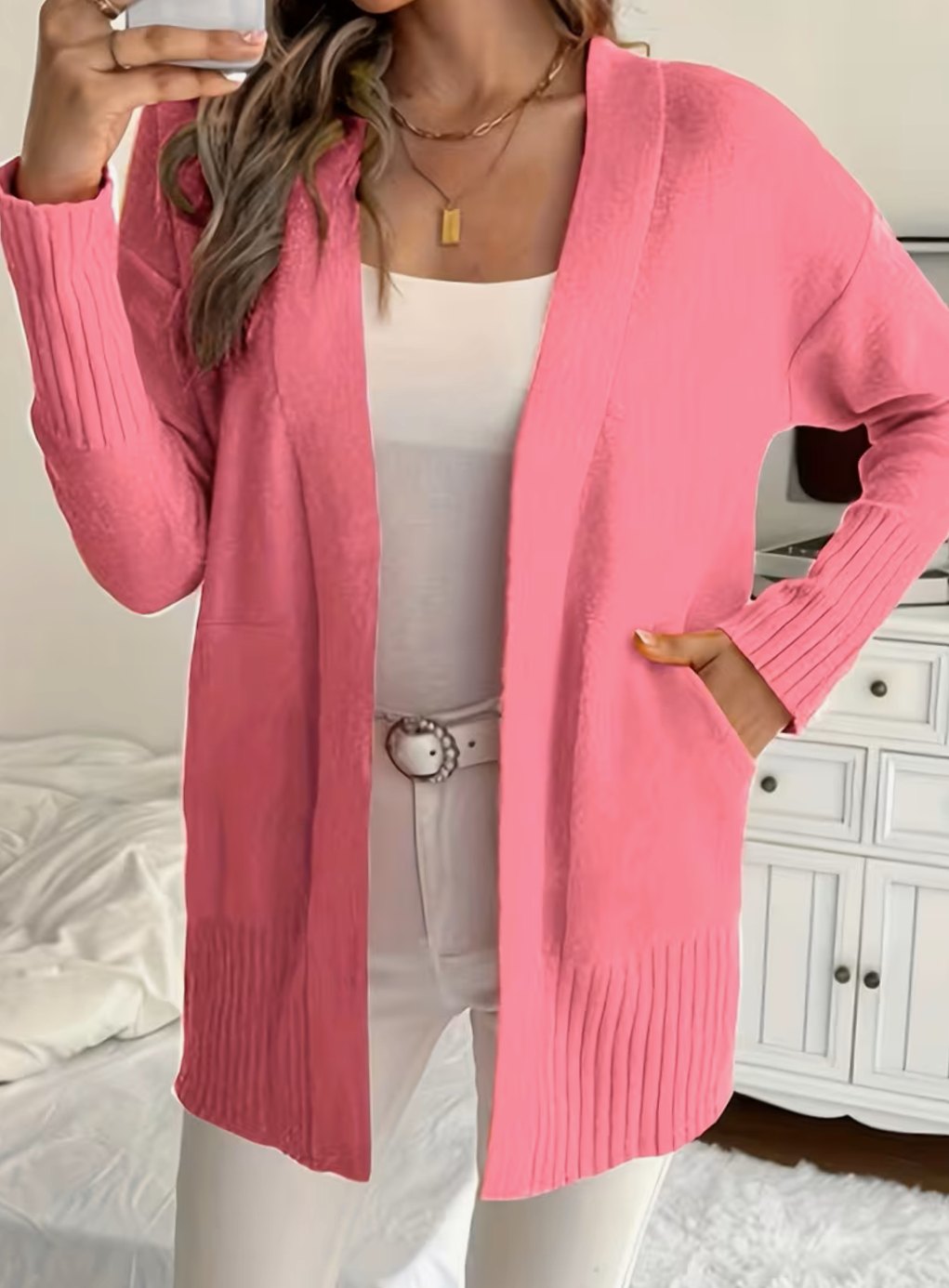 Women's Relaxed Open-Front Cardigan Sweater Long Sleeve Casual Layering