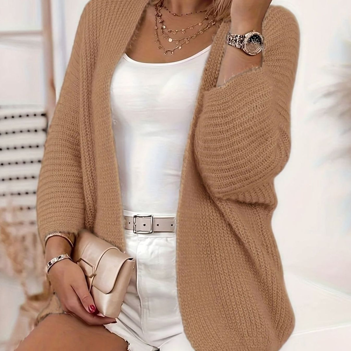 Women's Relaxed Open-Front Cardigan Sweater Lightweight Layering Casual Everyday