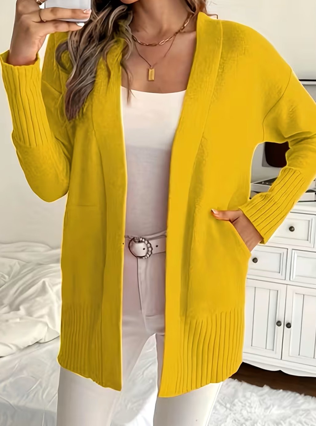 Women's Relaxed Open-Front Cardigan Sweater Long Sleeve Casual Layering
