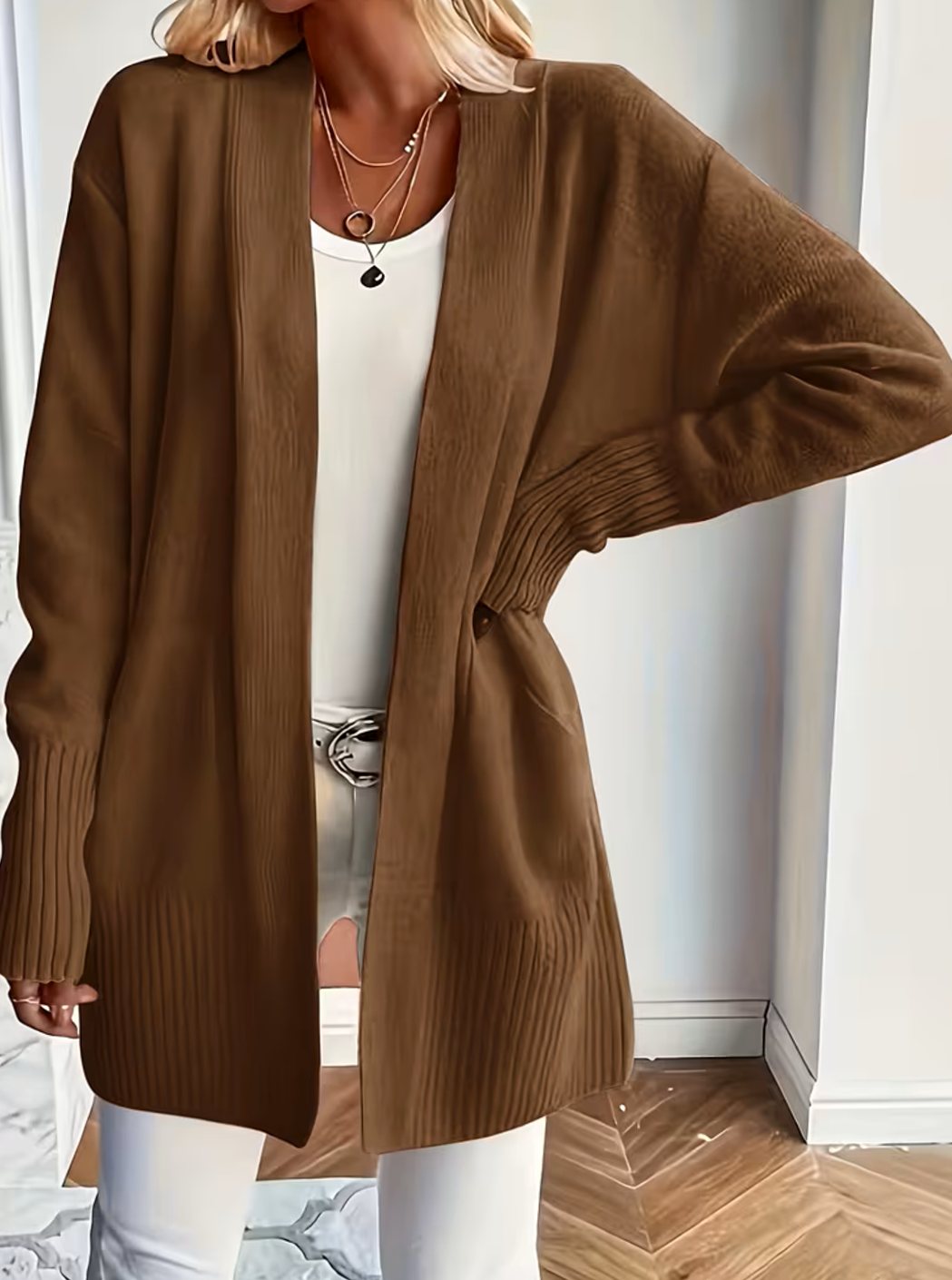 Women's Relaxed Open-Front Cardigan Sweater Long Sleeve Casual Layering