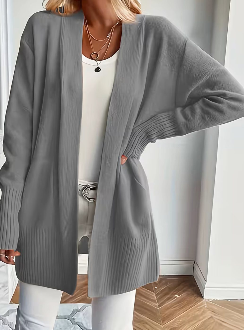 Women's Relaxed Open-Front Cardigan Sweater Long Sleeve Casual Layering