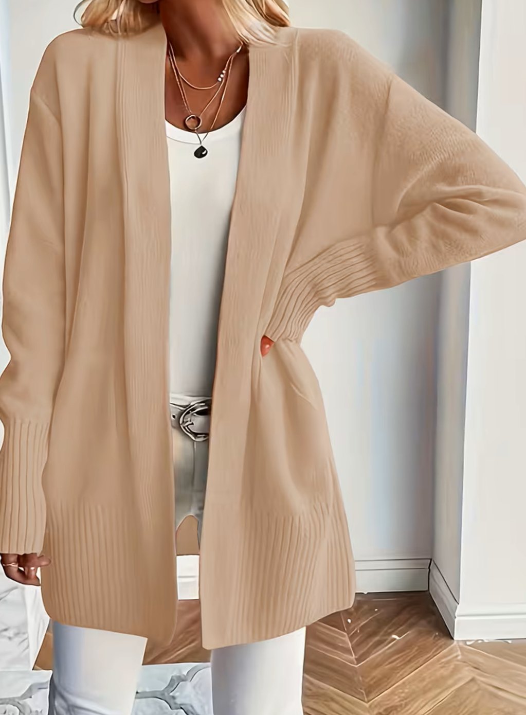 Women's Relaxed Open-Front Cardigan Sweater Long Sleeve Casual Layering