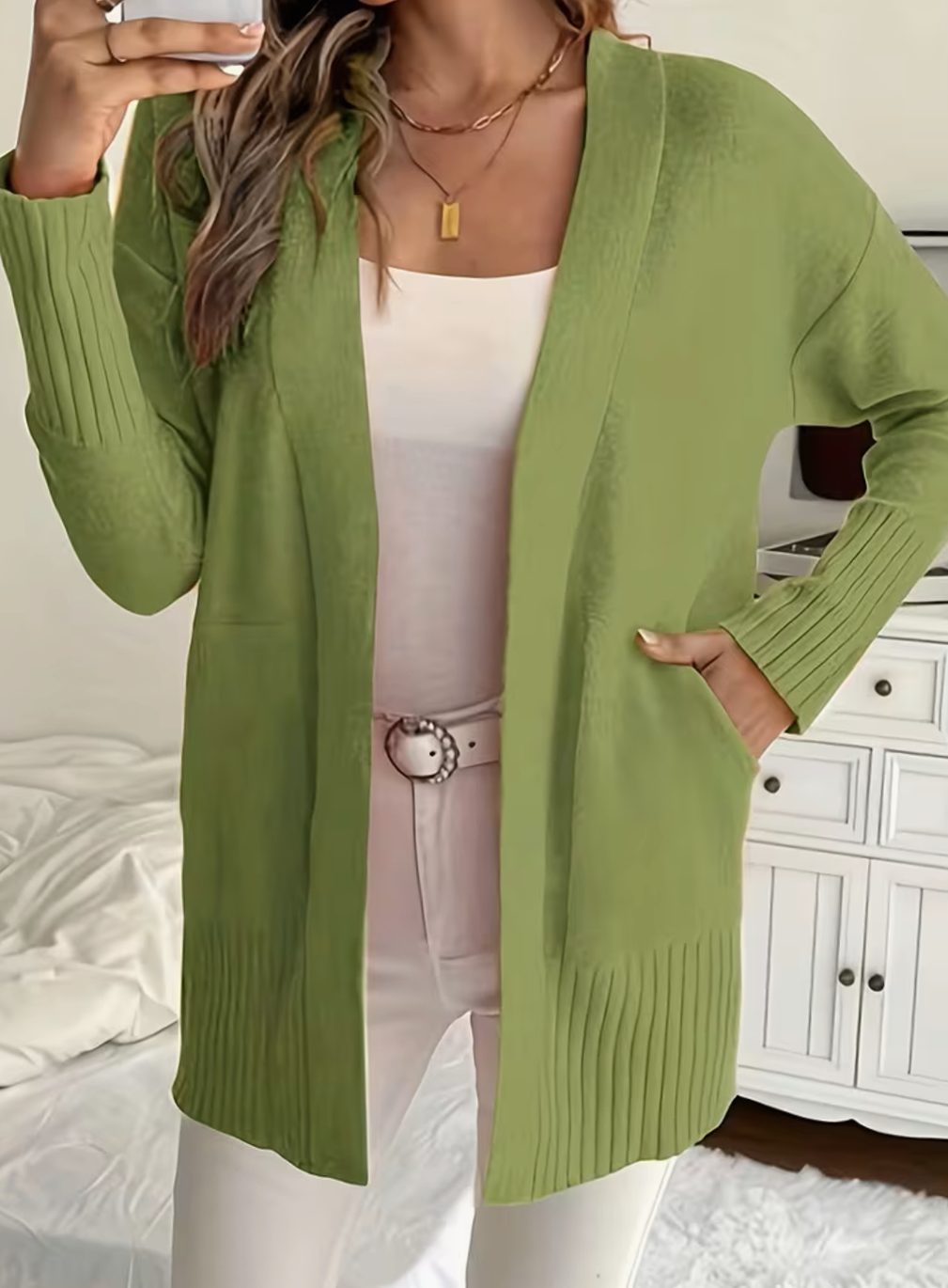 Women's Relaxed Open-Front Cardigan Sweater Long Sleeve Casual Layering