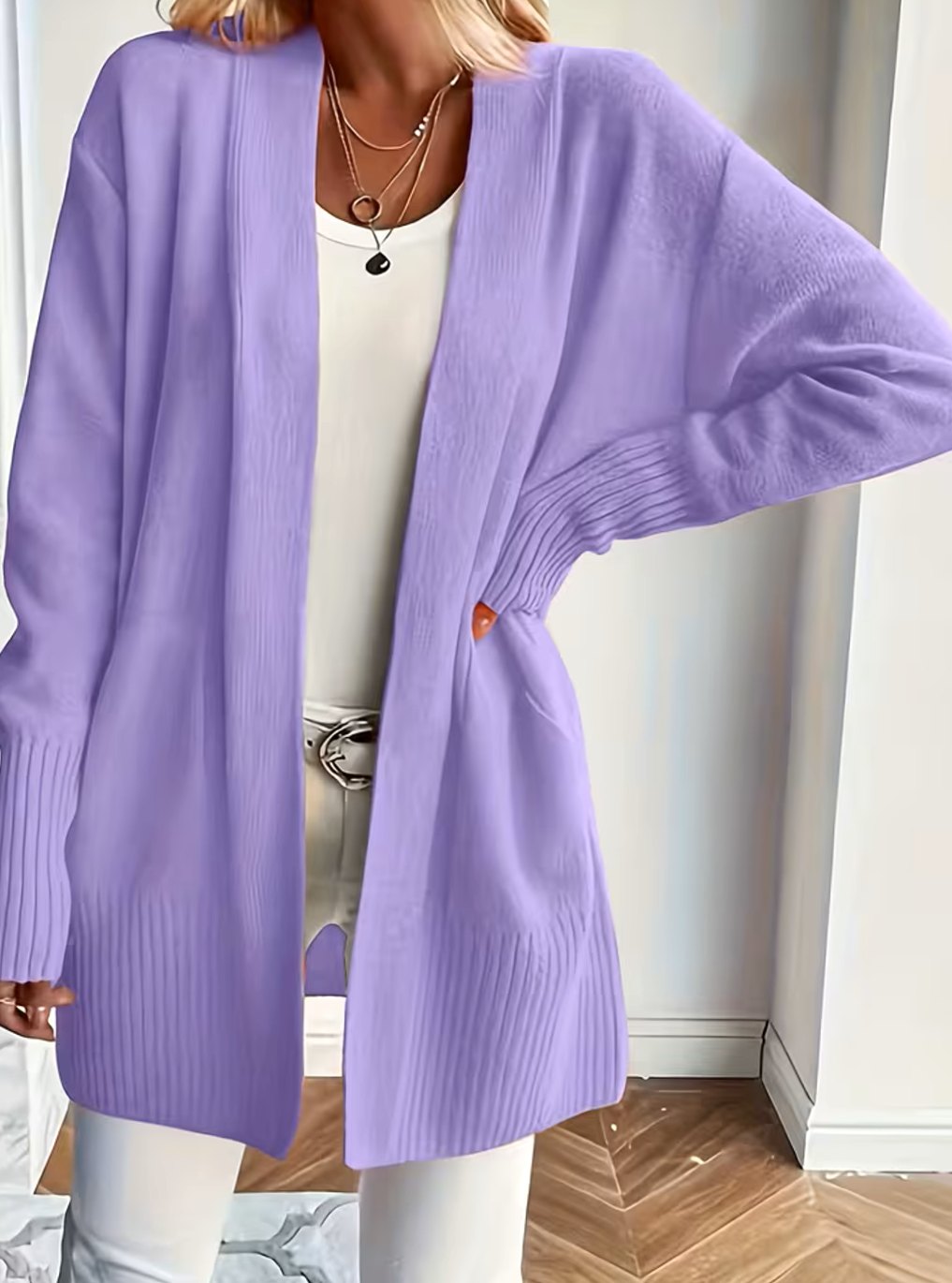 Women's Relaxed Open-Front Cardigan Sweater Long Sleeve Casual Layering