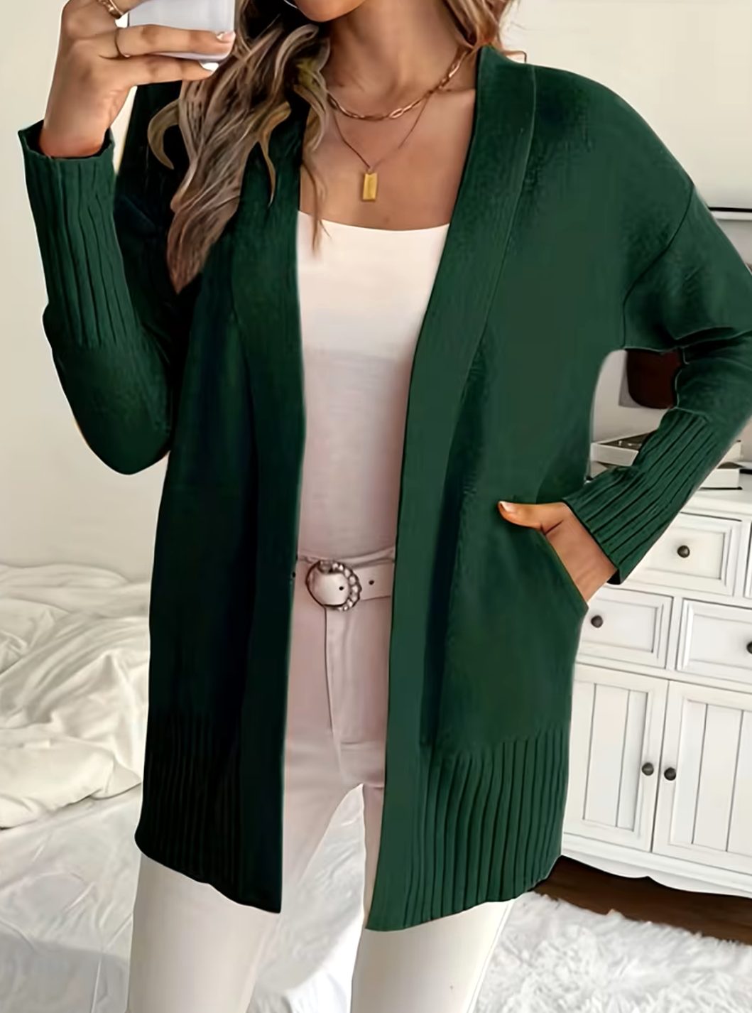 Women's Relaxed Open-Front Cardigan Sweater Long Sleeve Casual Layering