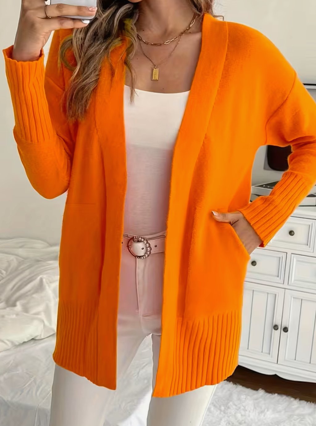 Women's Relaxed Open-Front Cardigan Sweater Long Sleeve Casual Layering