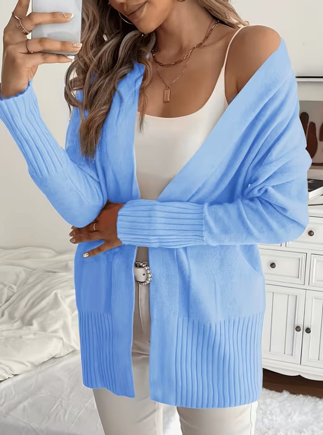 Women's Relaxed Open-Front Cardigan Sweater Long Sleeve Casual Layering