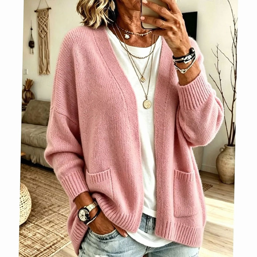 Women's Relaxed Open-Front Cardigan Sweater with Pockets Casual Layering