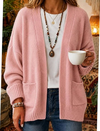 Women's Relaxed Open-Front Cardigan Sweater with Pockets Casual Layering Everyday