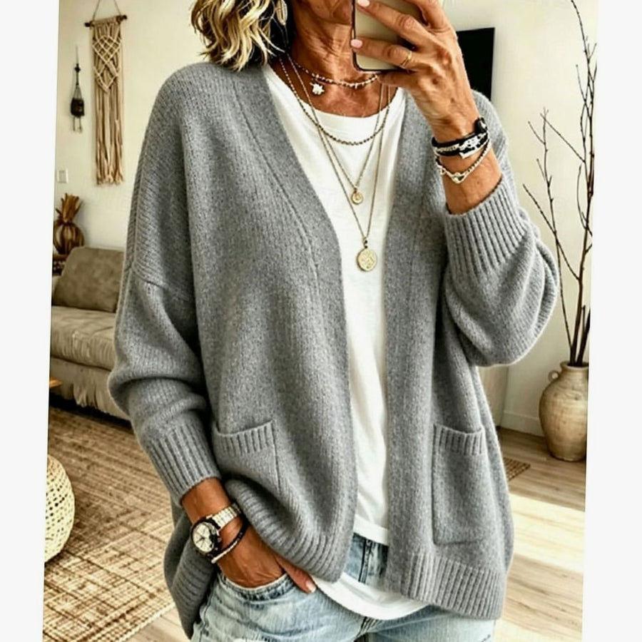 Women's Relaxed Open-Front Cardigan Sweater with Pockets Casual Layering