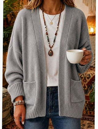 Women's Relaxed Open-Front Cardigan Sweater with Pockets Casual Layering Everyday