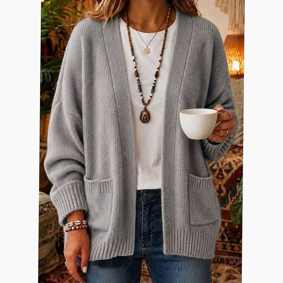 Women's Relaxed Open-Front Cardigan Sweater with Pockets Casual Layering Everyday