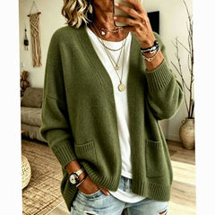 Women's Relaxed Open-Front Cardigan Sweater with Pockets Casual Layering