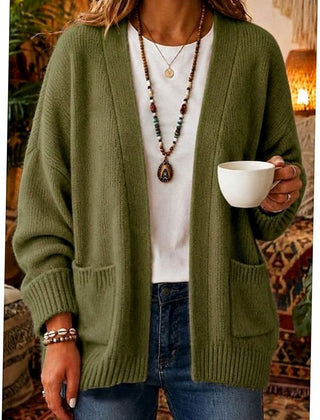 Women's Relaxed Open-Front Cardigan Sweater with Pockets Casual Layering Everyday