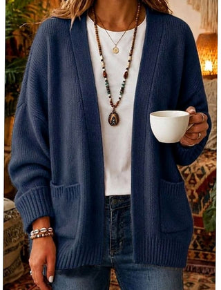 Women's Relaxed Open-Front Cardigan Sweater with Pockets Casual Layering Everyday