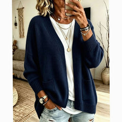 Women's Relaxed Open-Front Cardigan Sweater with Pockets Casual Layering