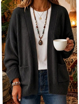 Women's Relaxed Open-Front Cardigan Sweater with Pockets Casual Layering Everyday
