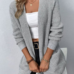 Women's Relaxed Open-Front Cardigan Waffle-Knit Layering Casual Everyday