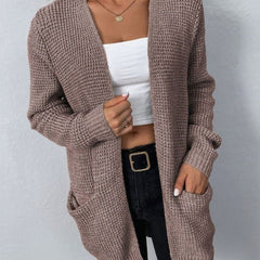 Women's Relaxed Open-Front Cardigan Waffle-Knit Layering Casual Everyday